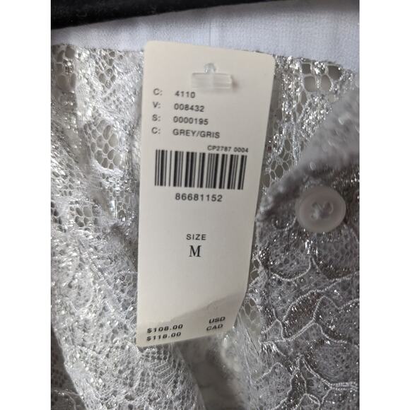 NWT Anthropologie Gray Metallic Lace Top Medium - Picture 7 of 8